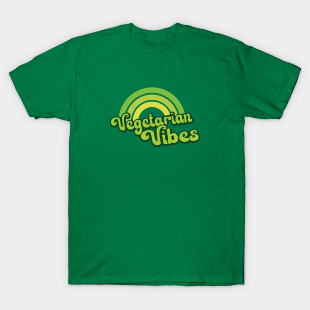 Vegan Vibes Retro Rainbow Green T-Shirt by Jitterfly